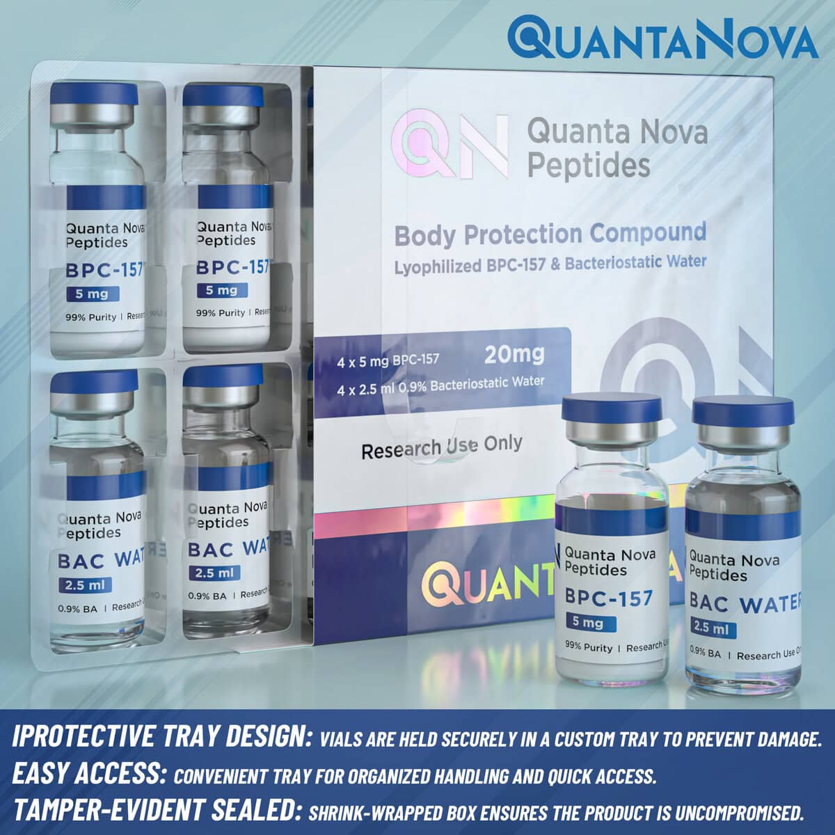 BPC-157 20 mg - 4 x 5 mg Vials - BA Water Included - Free USA Shipping