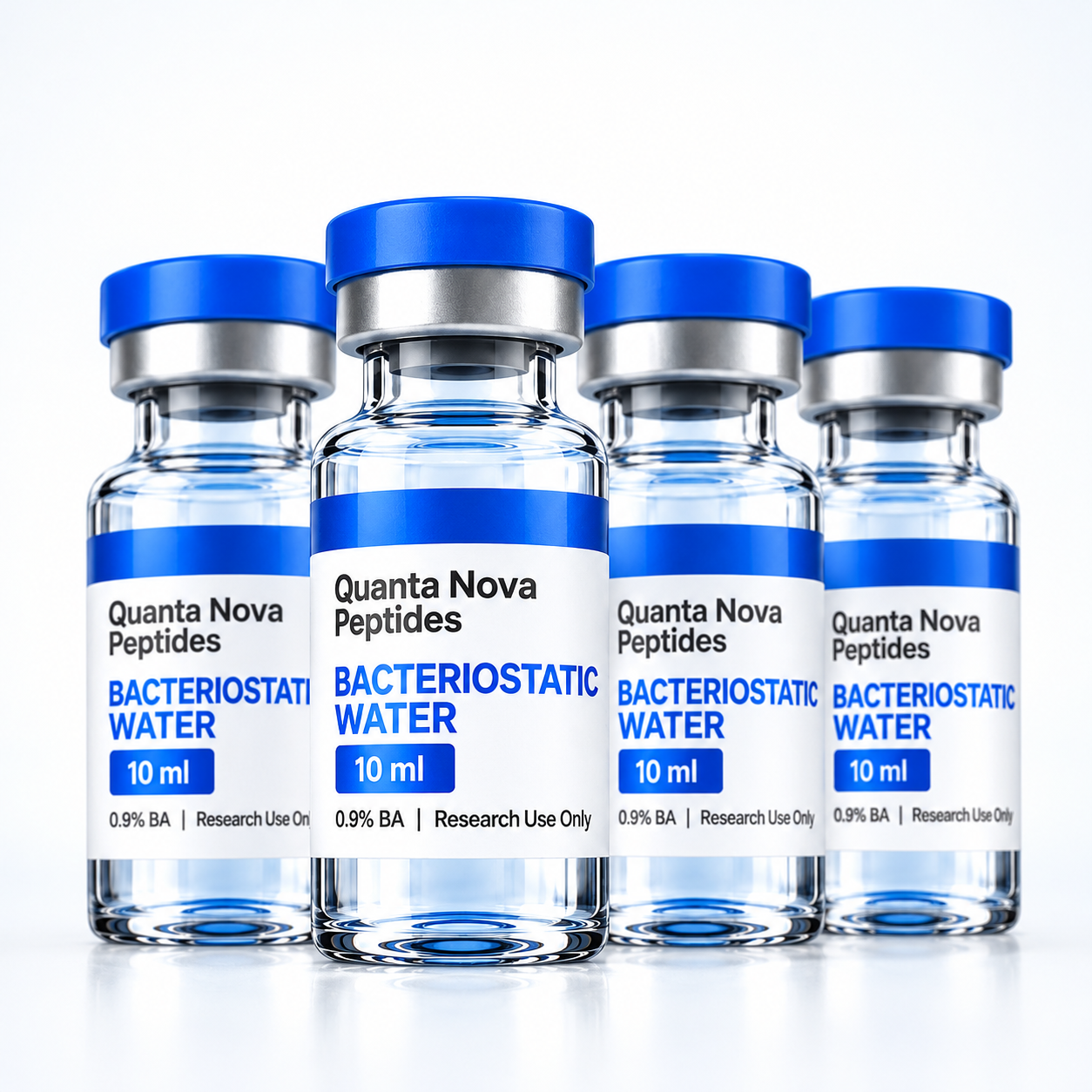 Bacteriostatic Water | 4 x 10 ML | 0.9% Benzyl Alcohol | Micron Filtered | Sterile Glass Vials