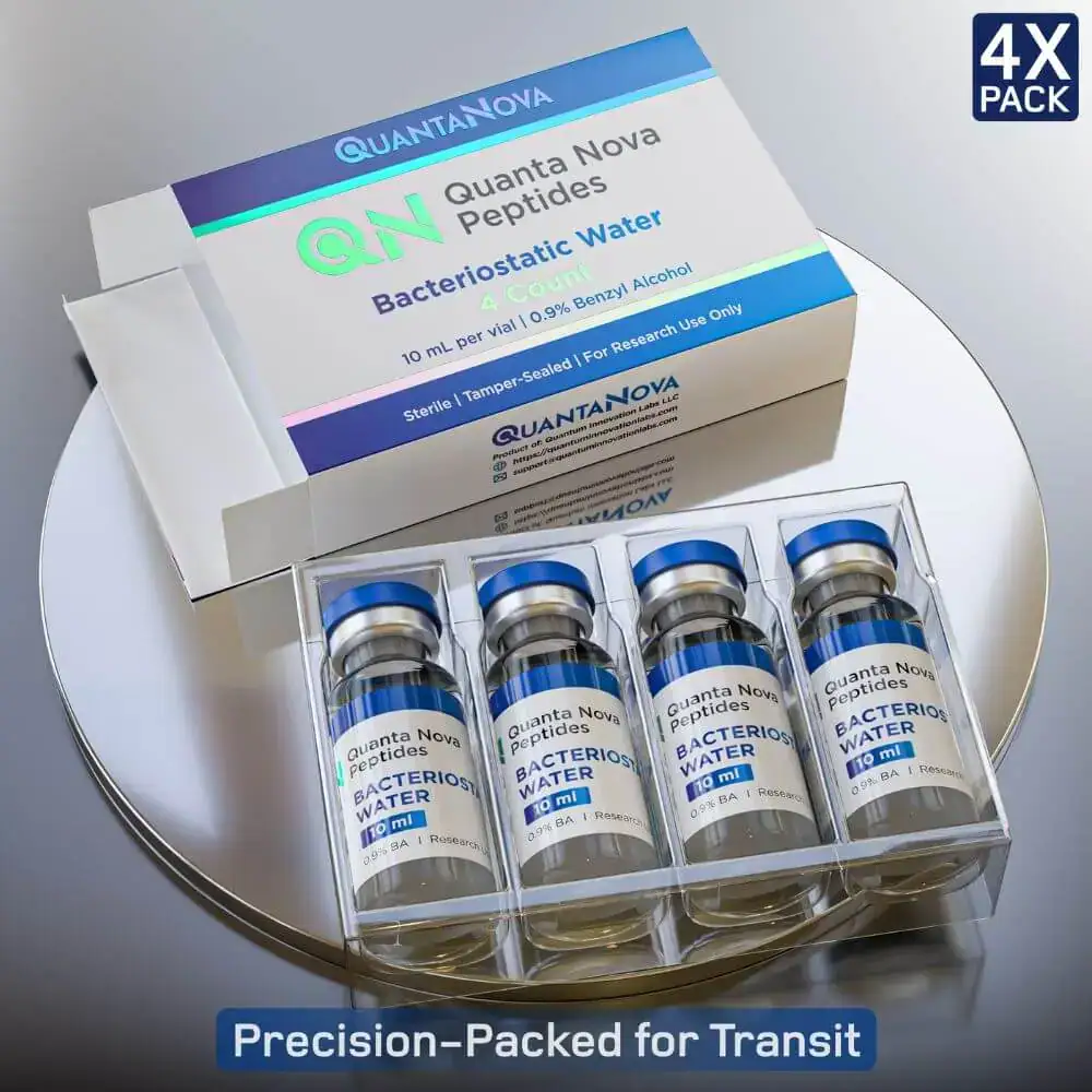 Bacteriostatic Water | 4 x 10 ML | 0.9% Benzyl Alcohol | Micron Filtered | Sterile Glass Vials