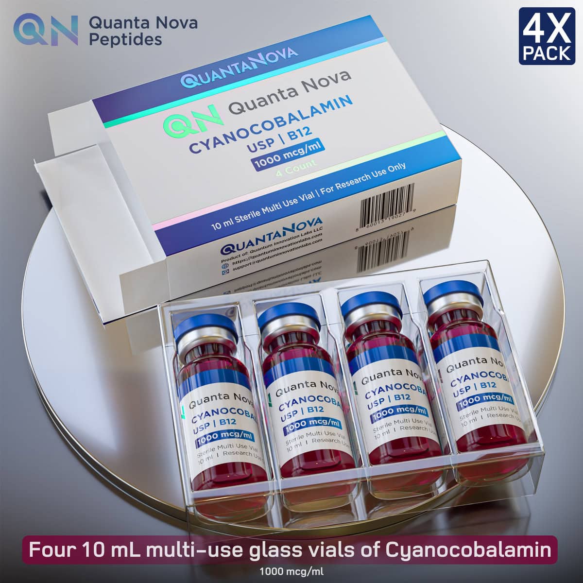Vitamin B12 (Cyanocobalamin) 1000 mcg/mL – 10 mL Vials (4-Pack)